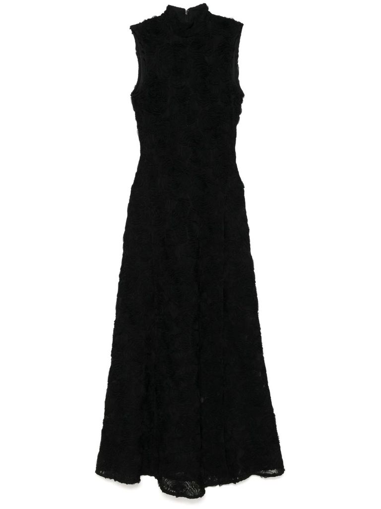 Rotate Birger Christensen Sleeveless Floral Textured Maxi Dress With High Neckline In Black