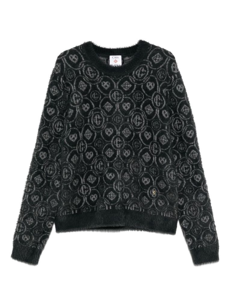 Casablanca Wool-blend Fluffy Monogram Sweater In Black