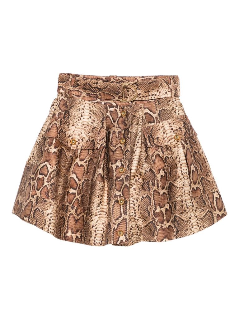 Zimmermann Hypnotic Belted Silk & Cotton Utility Miniskirt In Animal Print