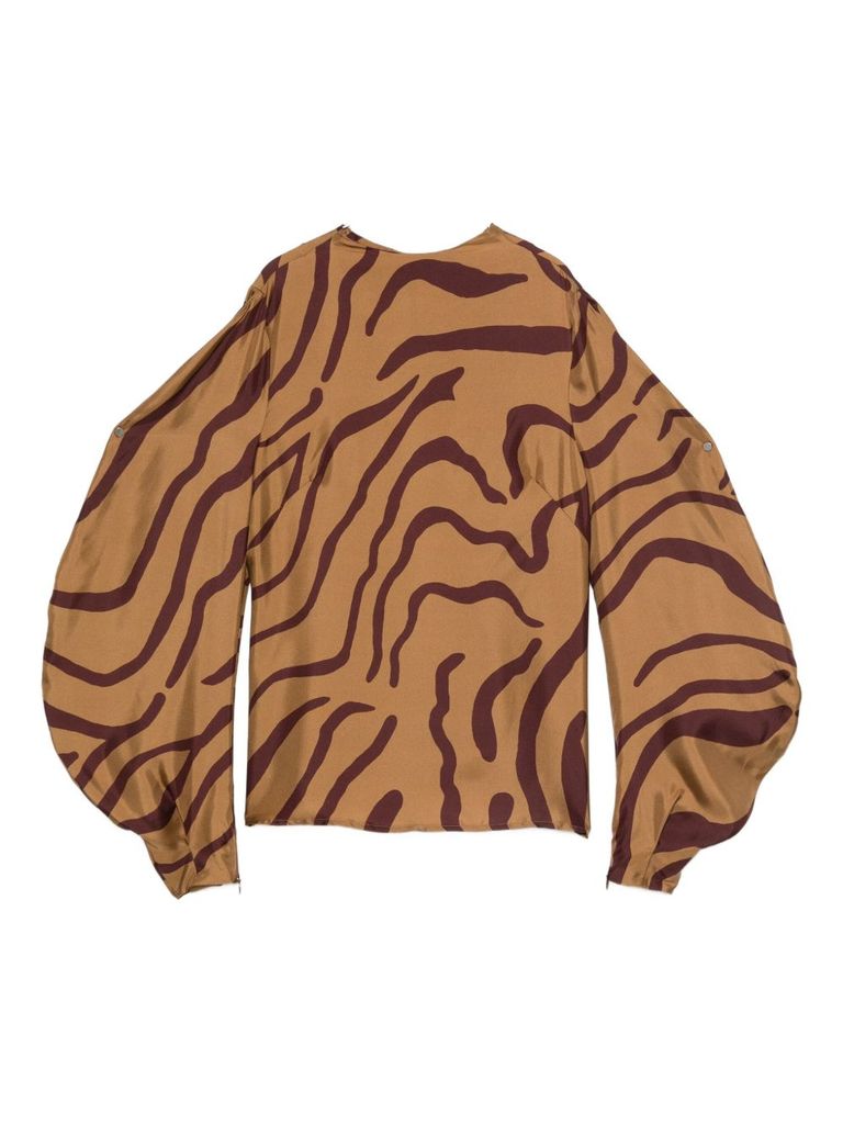 Raquel Diniz Long-sleeved Zebra Silk Top In Multi