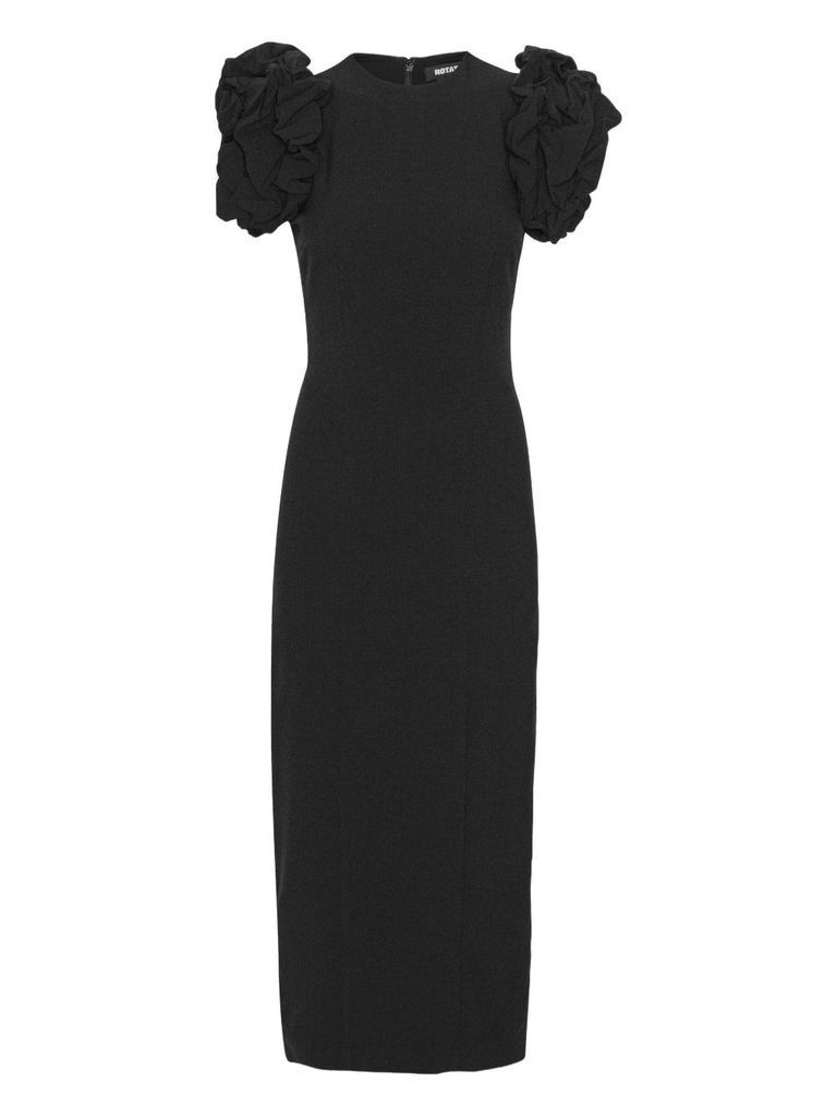 Rotate Birger Christensen Dramatic Midi Dress With Voluminous Ruffled Sleeves In Black