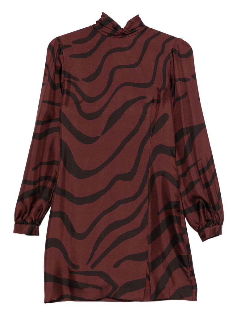 Raquel Diniz A-line Turtleneck Mini Dress With Long Sleeves In Red