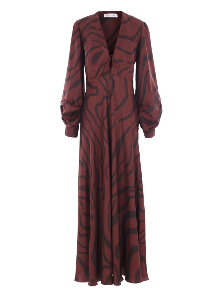 Raquel Diniz Zebra Print Maxi Dress With Knotted Straps In Burgundy