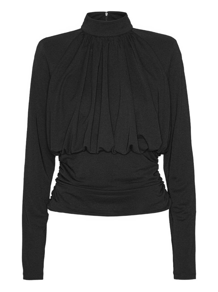 Rotate Birger Christensen Long-sleeved Black Top With High Neckline In Black