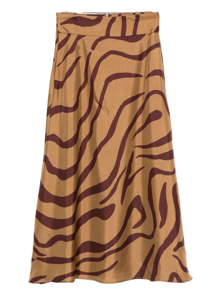 Raquel Diniz Wave-print Midi Skirt In Sand