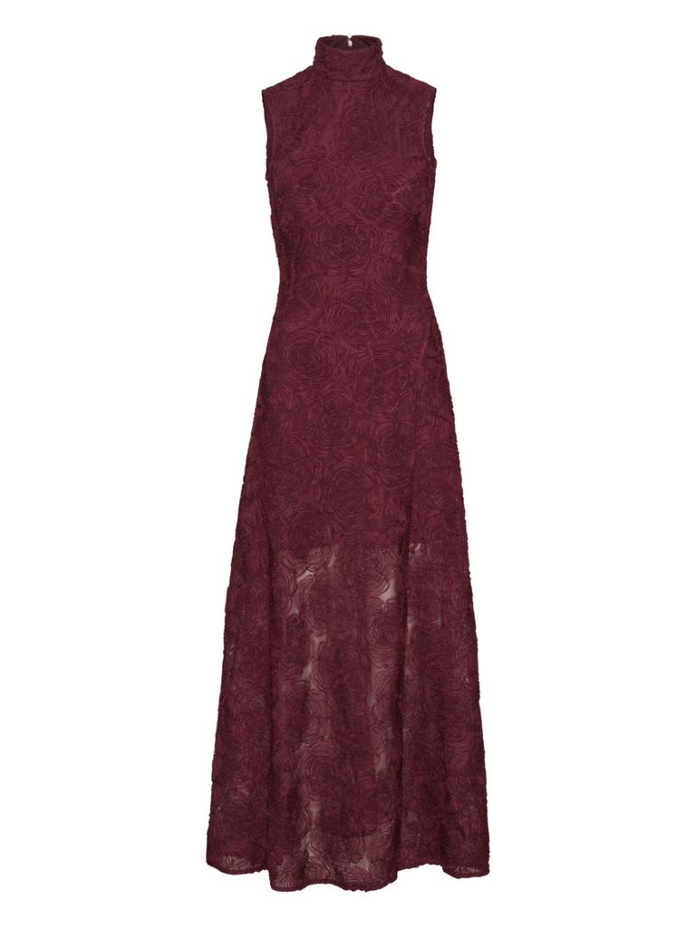 Rotate Birger Christensen Abito Lungo Floreale Bordeaux In Red