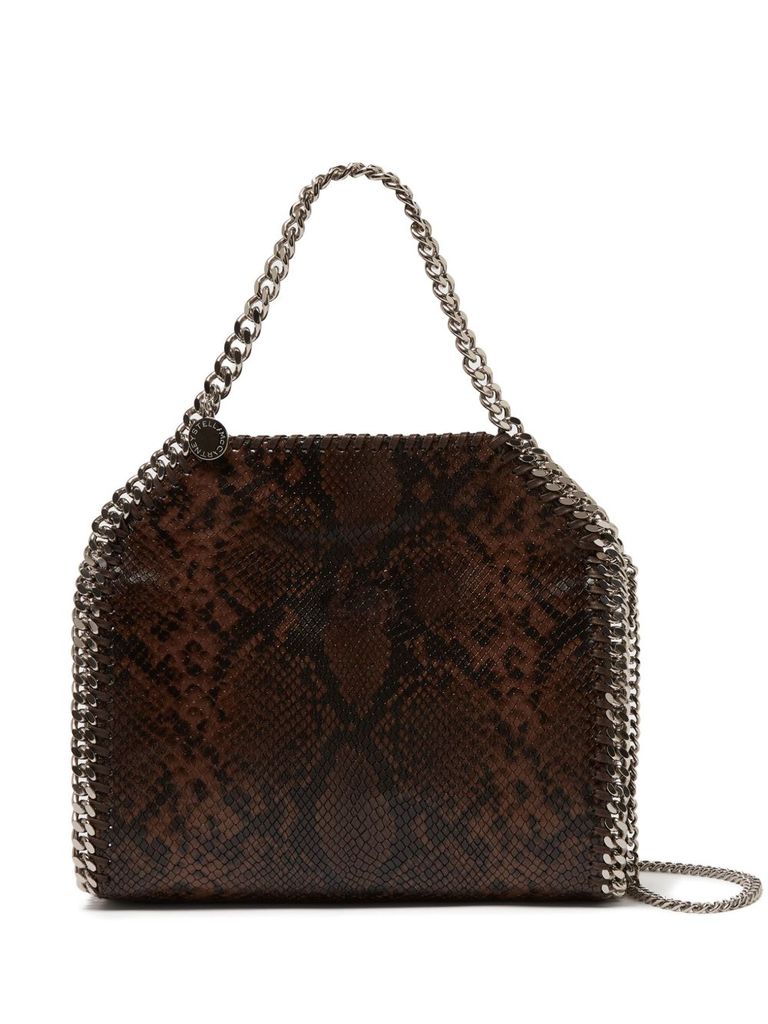 Stella Mccartney Falabella Fold-over Snakeskin-effect Tote Bag In Brown