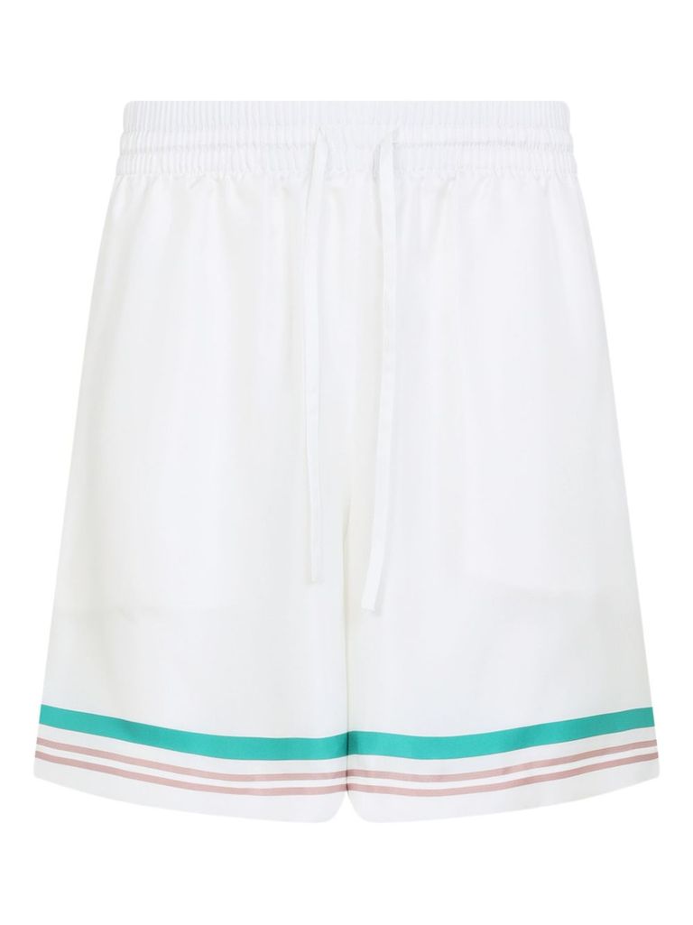 Casablanca Mens Casa Way Graphic-print Drawstring Silk Shorts In White