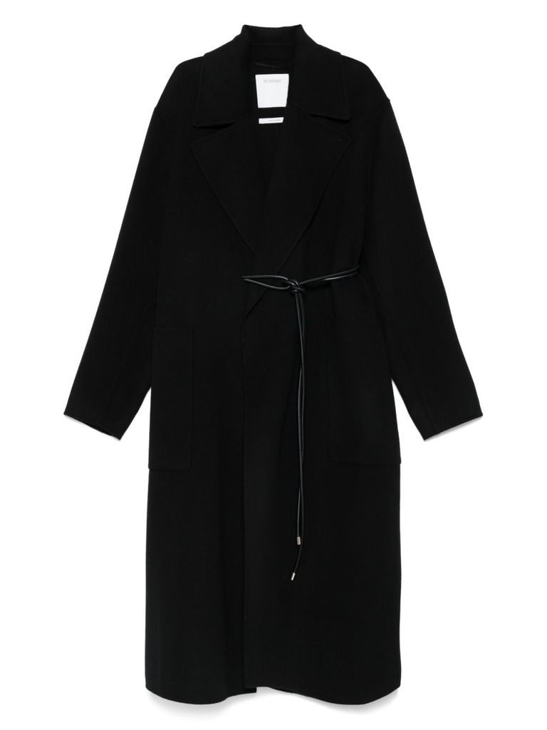 Sportmax Double-faced Wool Wrap Long Coat In Black