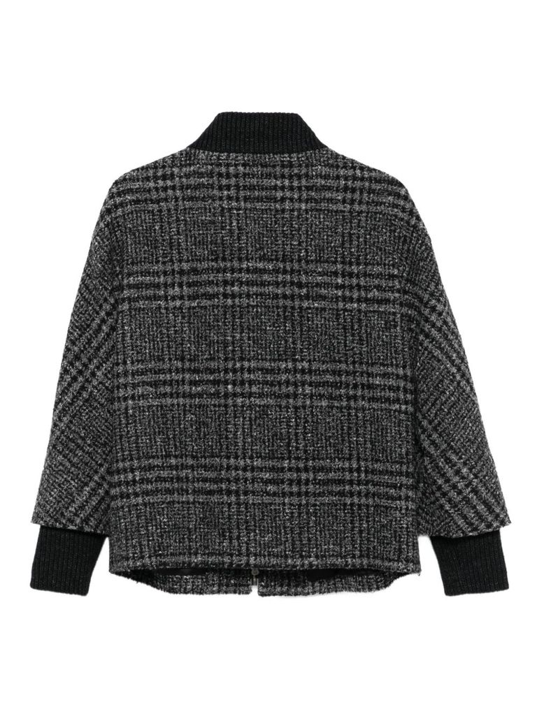 Cinzia Rocca Textured Checkered Jacket With Ribbed Collar In Gray