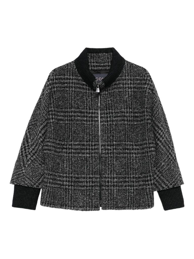 Cinzia Rocca Textured Checkered Jacket With Ribbed Collar In Gray