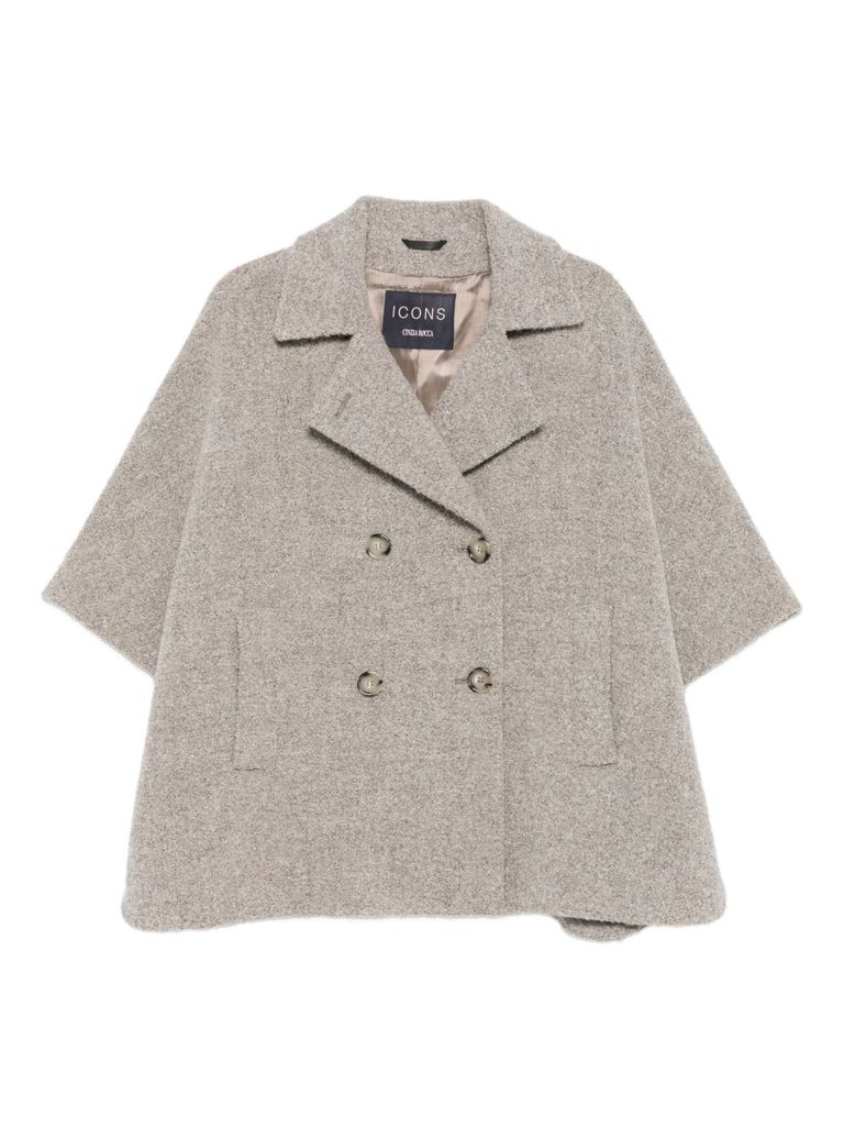 Cinzia Rocca Boxy Grey Cape Coat With Double-breasted Front In Gray