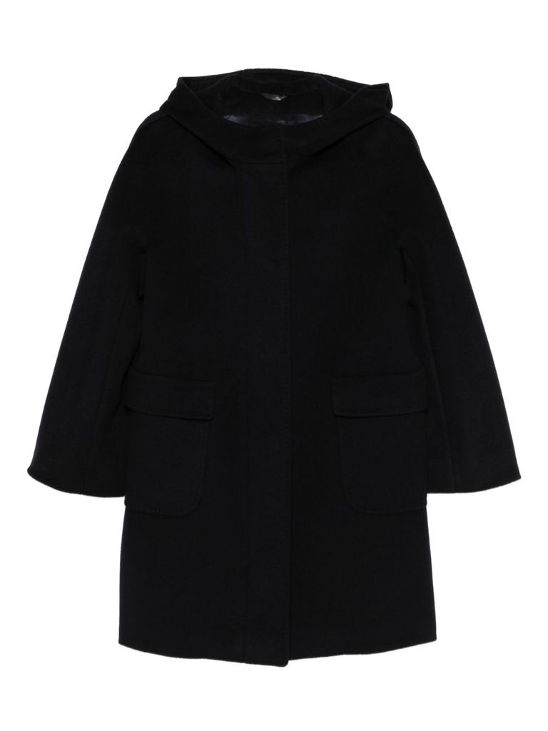 Cinzia Rocca Wool Hooded Coat In Black