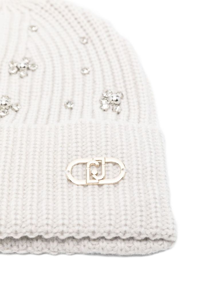 Liu •jo Crystal-embellished Ribbed Beanie In White