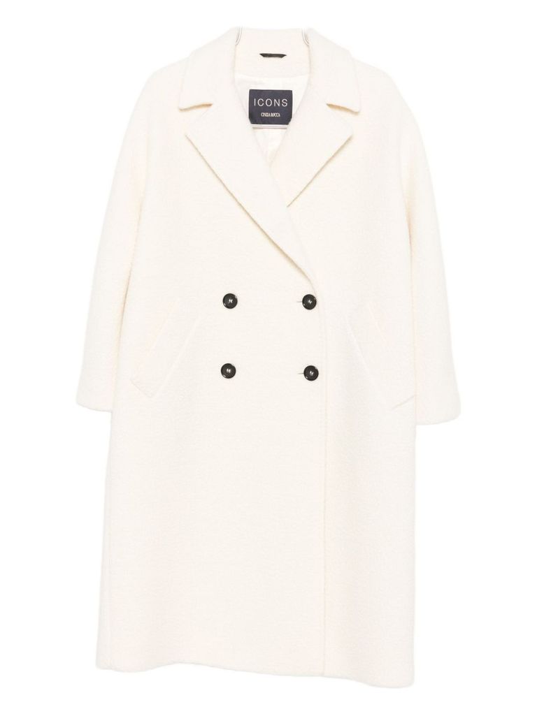 Cinzia Rocca Long Double-breasted Coat In Wool In Pink