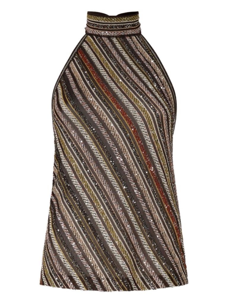 Missoni Halter Neck Top With Glitter And Sequins In Brown