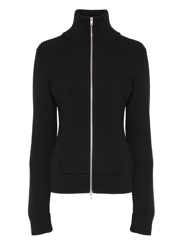 Maison Margiela Full-zip Wool Ribbed Cardigan Clothing In Black