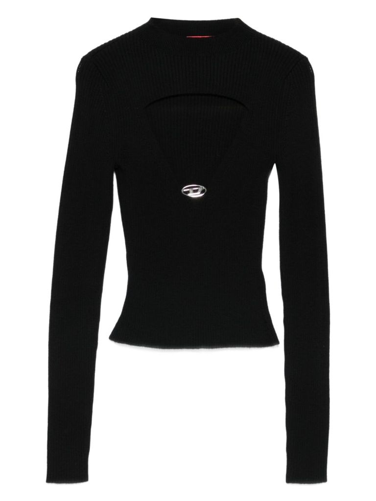 Diesel Fitted Black Ribbed Wool Sweater In Multi