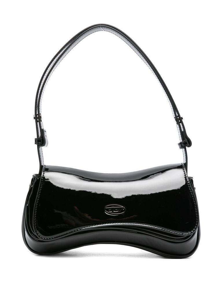 Diesel Women Play Clutch Patent Fabric Shoulder Bag In Black