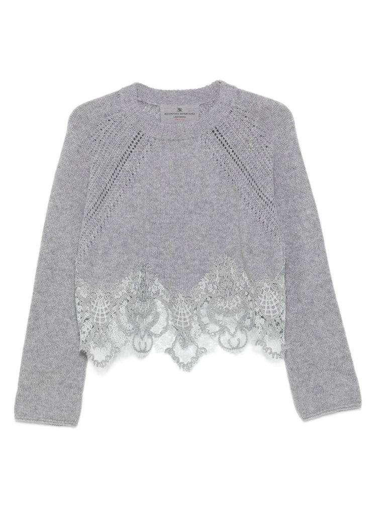 Ermanno Scervino Sweater With Lace Hem In Gray
