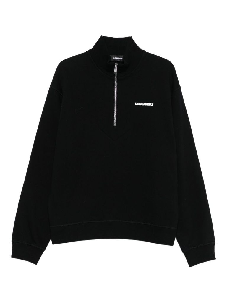 Dsquared2 Black High Neck Sweatshirt With Lettering Logo On The Front In Cotton Man In Black
