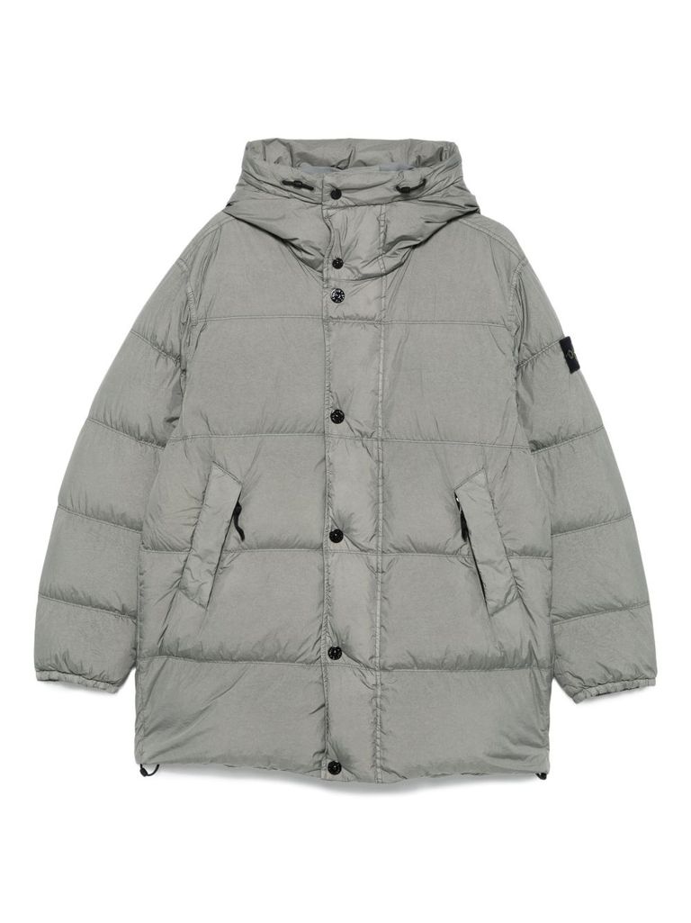 Stone Island Quilted Hooded Down Jacket With Angular Flap Pockets In Gray