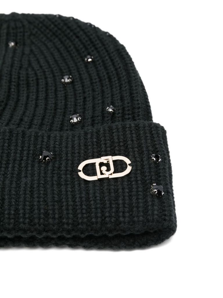 Liu •jo Crystal-embellished Ribbed Beanie In Black