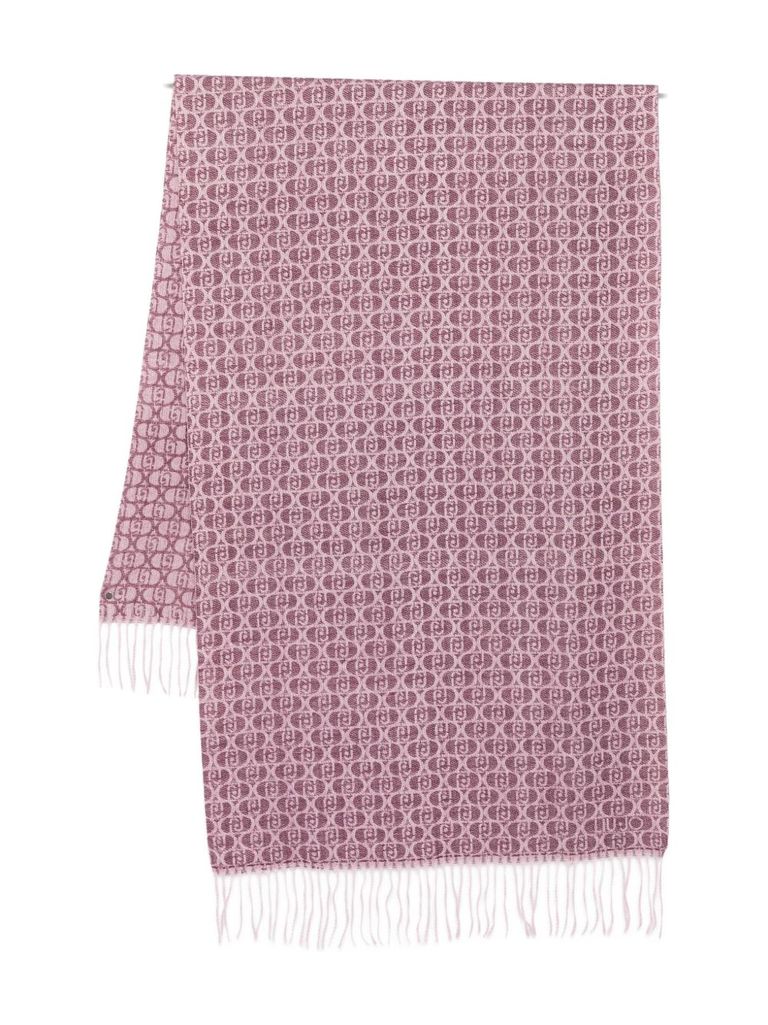Liu •jo Logo-pattern Fringed Scarf In Pink