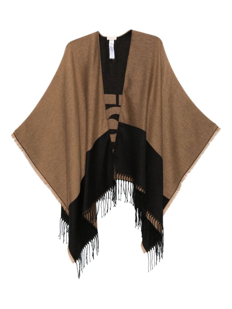 Liu •jo Poncho With Logo And Fringes In Brown