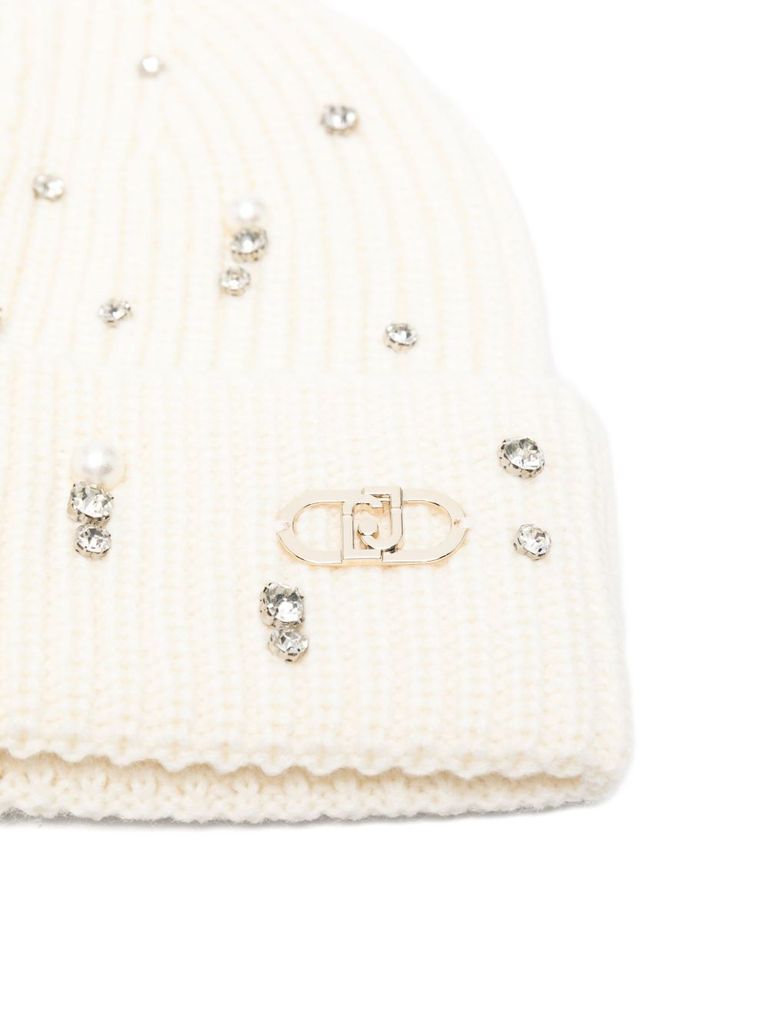 Liu •jo Crystal-embellished Ribbed Beanie In Neutral