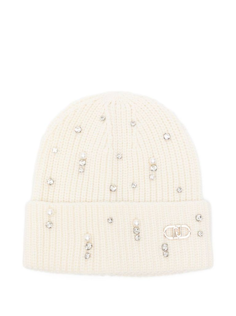 Liu •jo Crystal-embellished Ribbed Beanie In Neutral