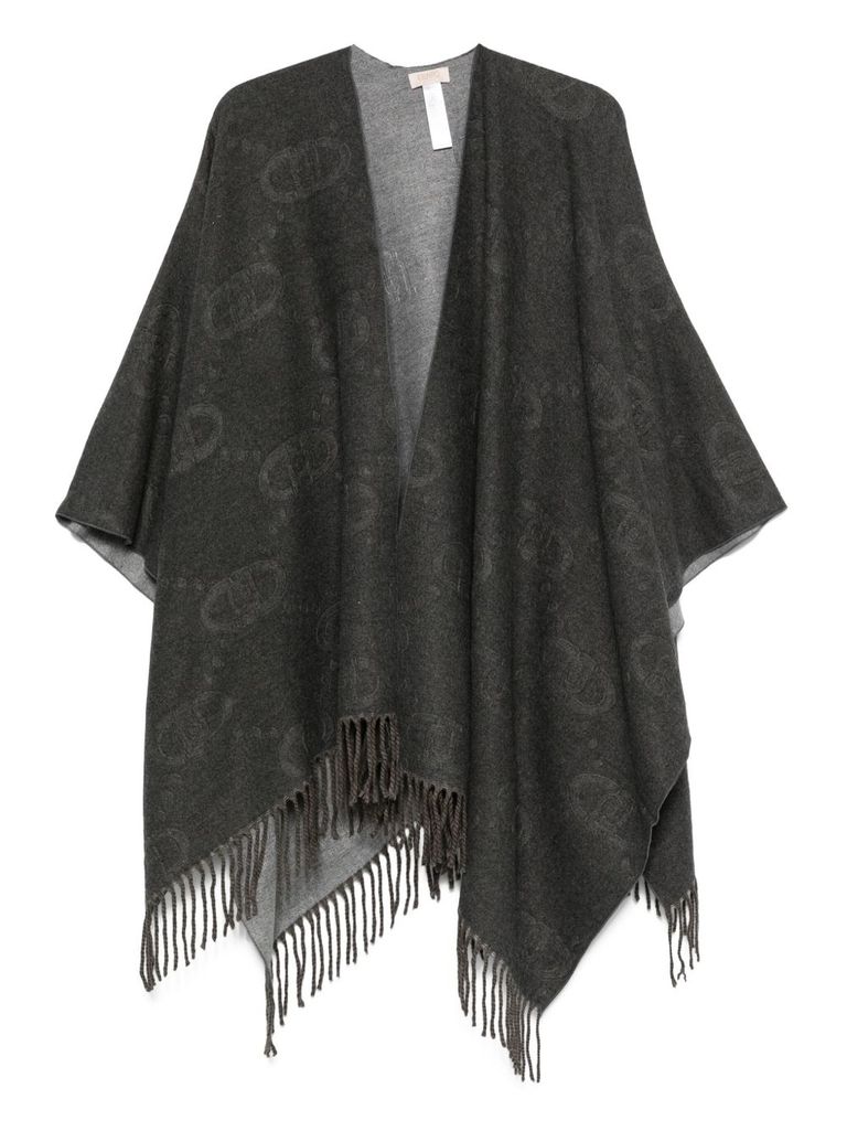 Liu •jo Poncho With Logo And Fringes In Black