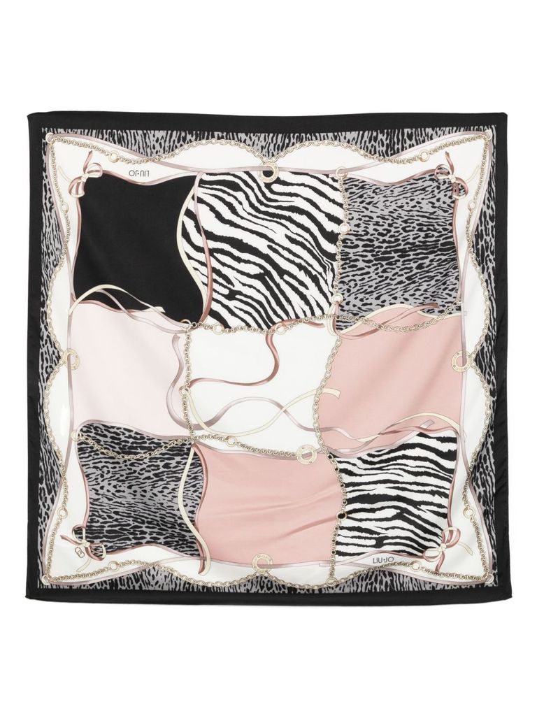 Liu •jo Chain-print Animal-print Scarf In Multi