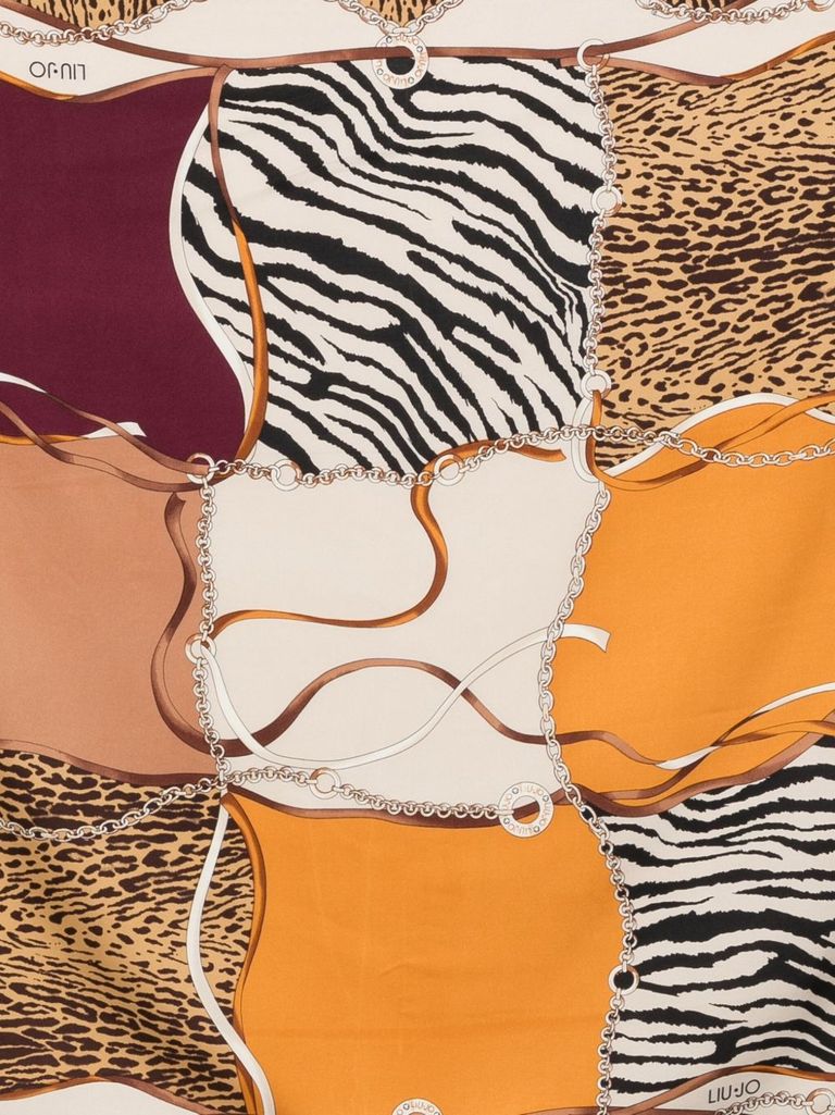 Liu •jo Animal-print Chain-link Scarf In Multi