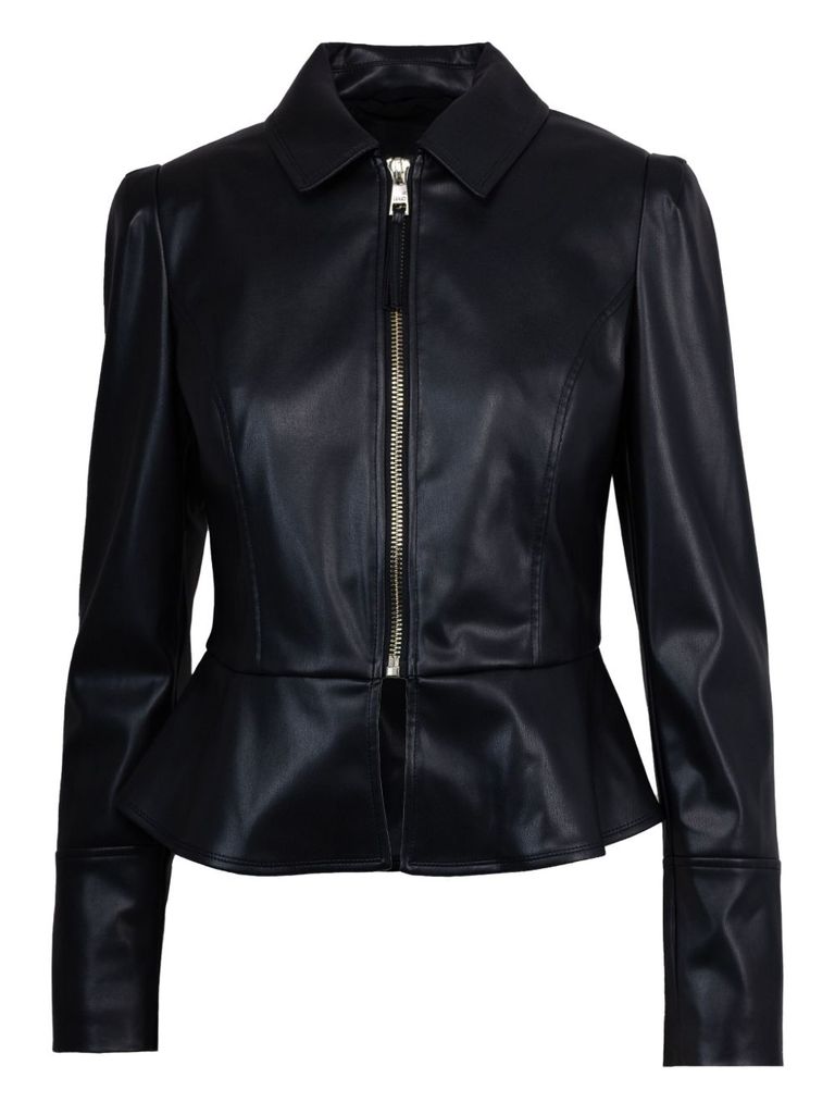 Liu •jo Peplum Hem Jacket With Zippered Cuffs In Black