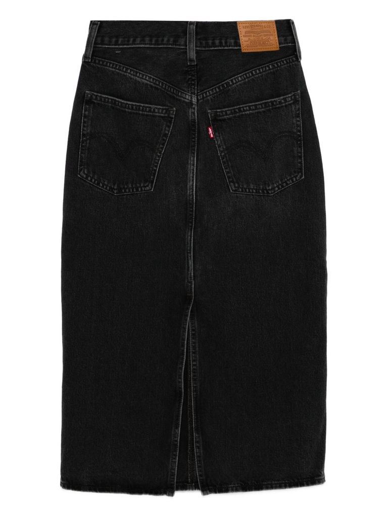Levi's Black High Rise Slit Midi Skirt In Black