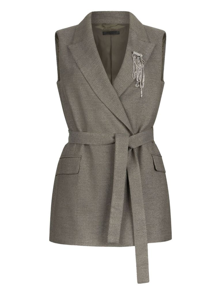 Liu •jo Tailored Sleeveless Jacket With Belted Waist In Gray