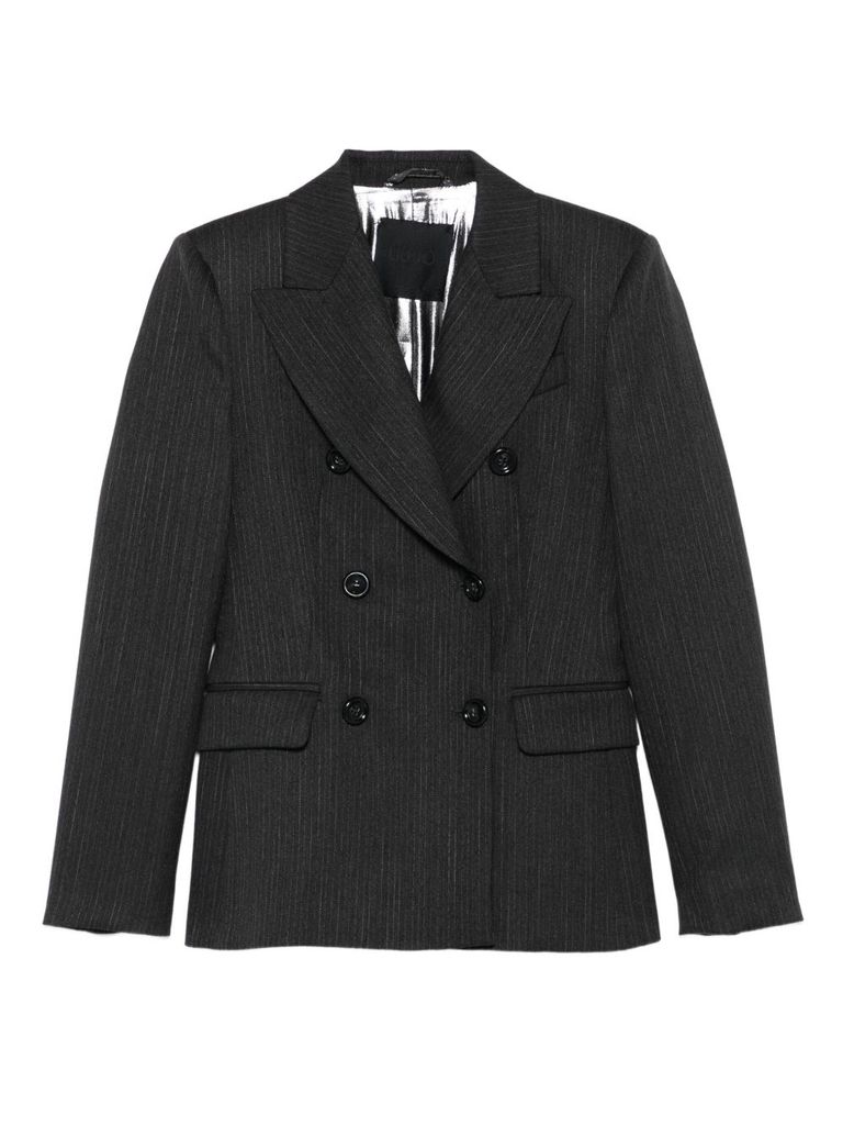 Liu •jo Double-breasted Pinstriped Blazer In Black
