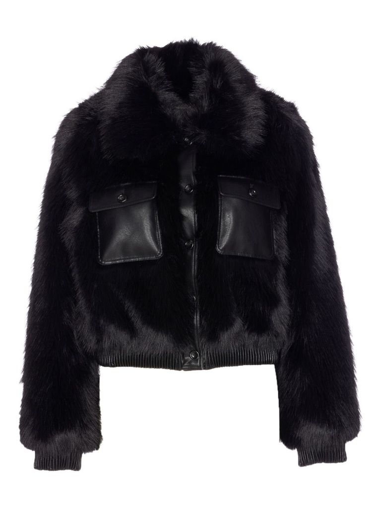 Liu •jo Faux Fur And Leather Jacket In Black