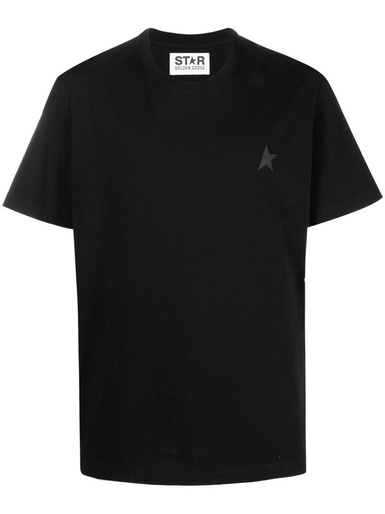 Golden Goose Men Black Crewneck T-shirt With Star Detail On The Front In Cotton Man In Black