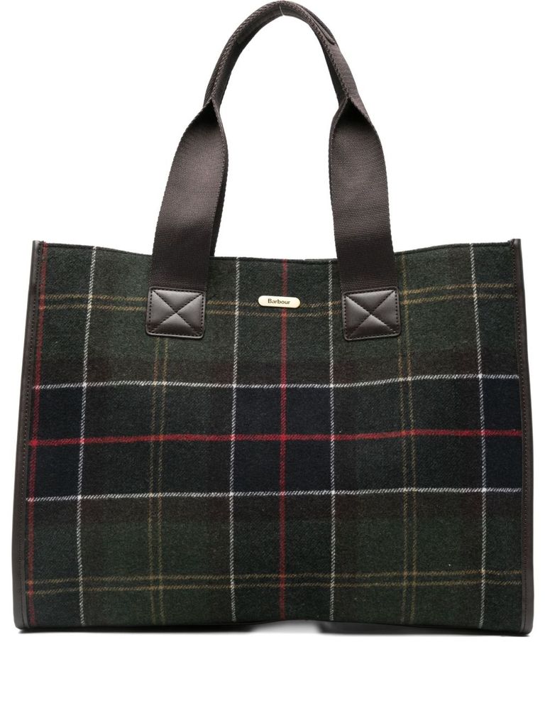 Barbour Turnberry Tote Bag In Wool Blend With Check Pattern In Green